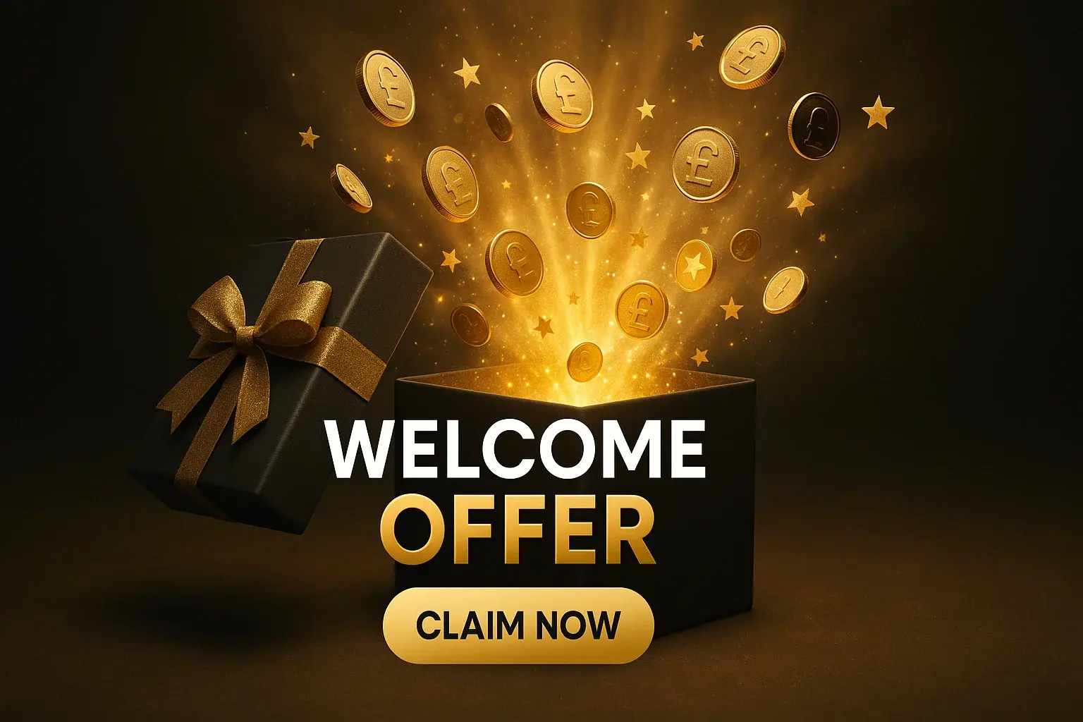 Luxury gift box with pound coins and welcome offer call-to-action